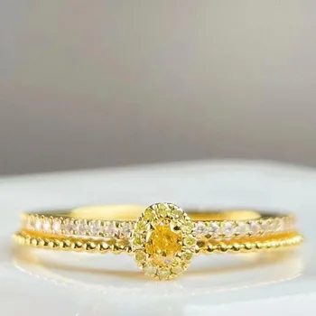 SGARIT Ékszer 18K arany 0.100 ct precíziós változat egyszerű kis friss sárga gyémánt gyűrűt nő