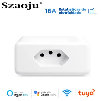 Szaoju Tuya 16A Brazília Szabványos WiFi Smart Plug Intelligens Élet APP, Távoli Kompatibilis Smart Socket Hang A Google Haza Alexa