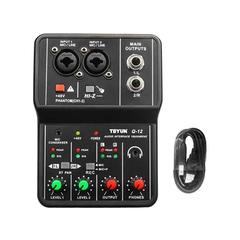 TEYUN hangkártya Audio Mixer 4 Csatornás Power 48V hangkártya Konzol Asztal Rendszer Interfész Sztereó Számítógép hangkártya