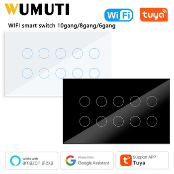 Tuya WiFi Smart Touch Kapcsoló Panel 10/8/6gang 147*86mm Fali kapcsoló SmartLife APP Távirányító Alexa, a Google Haza