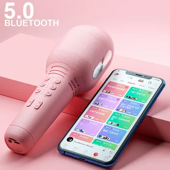 Vezeték nélküli Karaoke Mikrofon Bluetooth 5.0 USB Kézi Kondenzátor Mikrofon Hordozható Profi Hangszóró Mini Haza KTV Játékos Ének