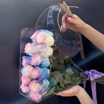 Virág Csomagolás Zsák Átlátszó Virág Doboz Kezelni Egyszerűség Hordozható Táska Kézitáska Esküvői Rose Csomagolás Fél Díszdobozban