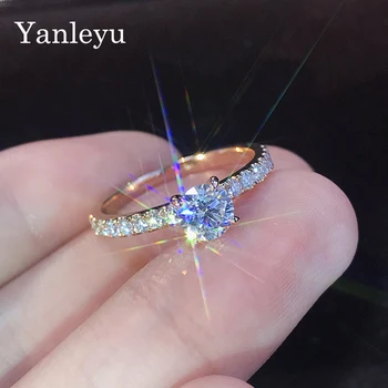 Yanleyu Új Divatos, Elegáns Aranyozott Gyűrűket A Nők Eljegyzési Design Hot Eladó 1 Karátos CZ Gyűrűk Női Esküvői Ékszer Nagykereskedelem