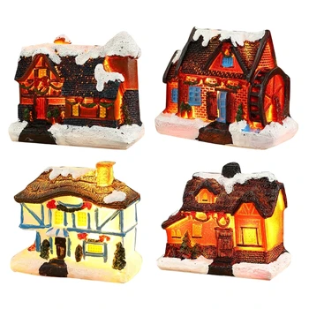 Éjszakai Fények Karácsonyi Falusi Ház Figura Miniatúrák Kis Asztali Dísz W3JE