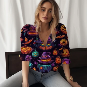 2023 új női póló, Halloween Tök, varrás 3D nyomtatott hölgy ing fesztivál stílus női póló divat trend női póló