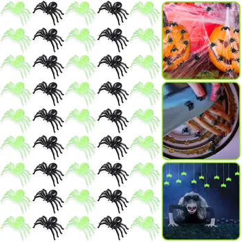 50/100 Mini Pók Ragyogás Hamis Pókok Világító, Fluoreszkáló Kísérteni Ház Dekoráció Csokit vagy Csalunk Halloween Party Kellékek