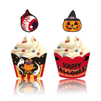 6db Halloween Muffin Pakolások Torta Toplisták Címke Jelölés az Étel, Szendvics, Süti Muffin Fél Torta Dekoráció