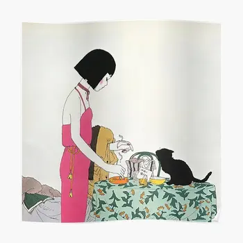 A Lány, Majd A Fekete Macska Poszter Fal Vintage Modern Art Kép Freskó Vicces Festés Dekoráció A Szobában Lakberendezés Nyomtatás Nincs Keret