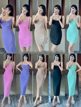 A nők Szexi pánt nélküli ruha 2023 Új High Street FashionPure Szín Mellkasi Alakításában Slim Illő Ruha