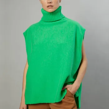 Alieneon Garbó Téli Pullovers Sweter Koreai Alkalmi Húzza Femme Túlméretes Vintage Szilárd Knitwears Ujjatlan Felső Streetwear