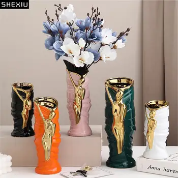 Aranyozott Ábra Dekoratív Kerámia Váza, Cserepes Növények, Virágok Cserépben Asztal Dekoráció Mesterséges Virág Vázák Virágcsokrot