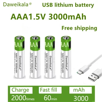 Gyors töltés 1.5 VAAA lítium-ion akkumulátor 3000mah kapacitás USB újratölthető lítium-USB akkumulátor billentyűzet játék