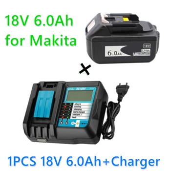 Helyi szállítás Makita 18V 6000mAh Újratölthető elektromos Szerszám Akkumulátor, LED-es Li-ion-Csere LXT BL1860B BL1860+töltő