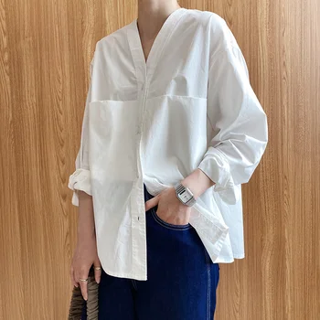 Luxi francia egyszerű, hosszú ujjú, V-nyakú póló Női tavaszi új design van értelme, Kis tömeg lusta stílusú póló 660