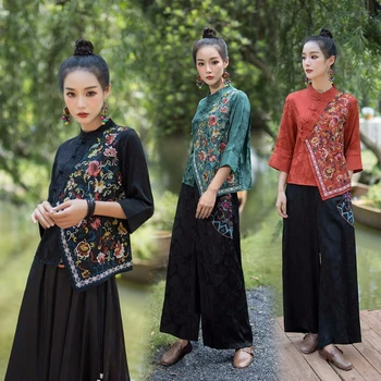 Nemzeti Stílusú Ruhák, Divat Aszimmetria Kínai Tang Öltöny Keleti Vintage Legjobb Kínai Nők Tavaszi Őszi Hímzés, Póló Nő