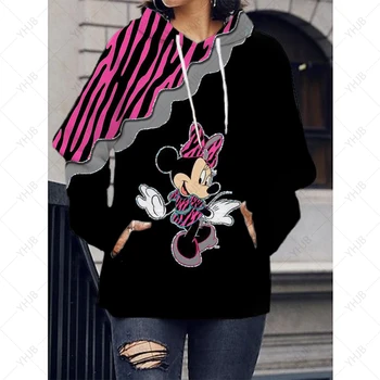 Rajzfilm Disney Mickey Egér, Összehúzható Kapucni Női Téli Meleg Polár Pulóver Divat Alkalmi Streetwear Laza Ruházat