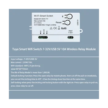 Tuya WiFi Smart Switch DIY Időzítő+Távoli 1KRÓN 7-32V USB 5V-os, 2.4 G WiFi Smartlife Home Automation Modul az Alexa IFTT
