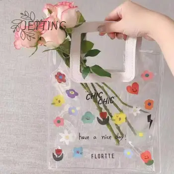 Átlátszó PVC Táska Hordozható Tároló Nő Virág Minta koreai Ins Japán