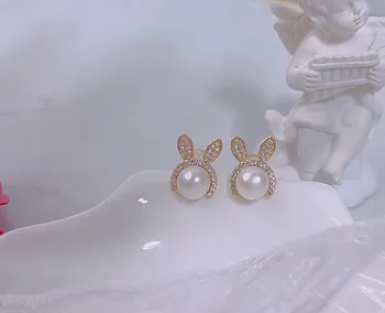 Új Érkezés 100% - ban Természetes Édesvízi Gyöngy, Aranyos Rabbit Design 14K Arany Töltött Női Fülbevaló Ékszer Női Ajándék